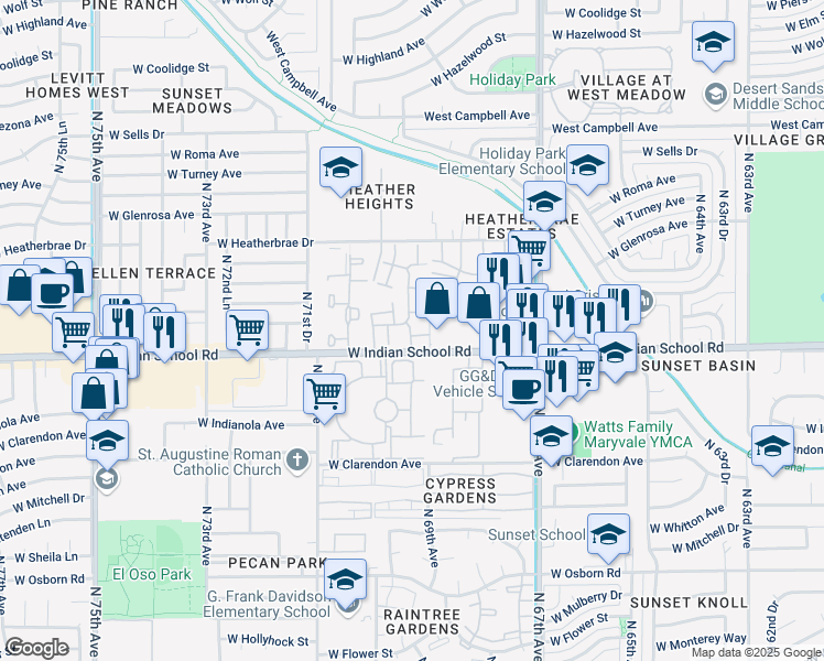 map of restaurants, bars, coffee shops, grocery stores, and more near in Phoenix