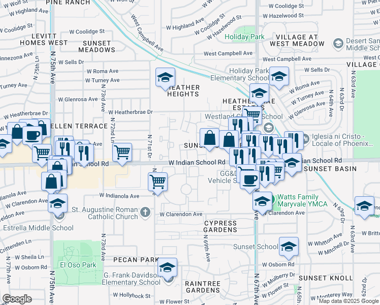 map of restaurants, bars, coffee shops, grocery stores, and more near 4101 North 69th Lane in Phoenix