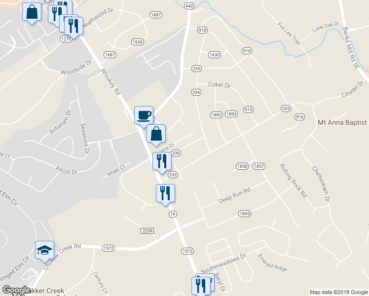 map of restaurants, bars, coffee shops, grocery stores, and more near 99 Erskine Lane in Aiken