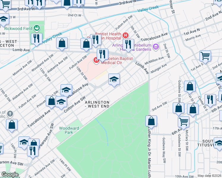map of restaurants, bars, coffee shops, grocery stores, and more near 836 McMillon Avenue in Birmingham