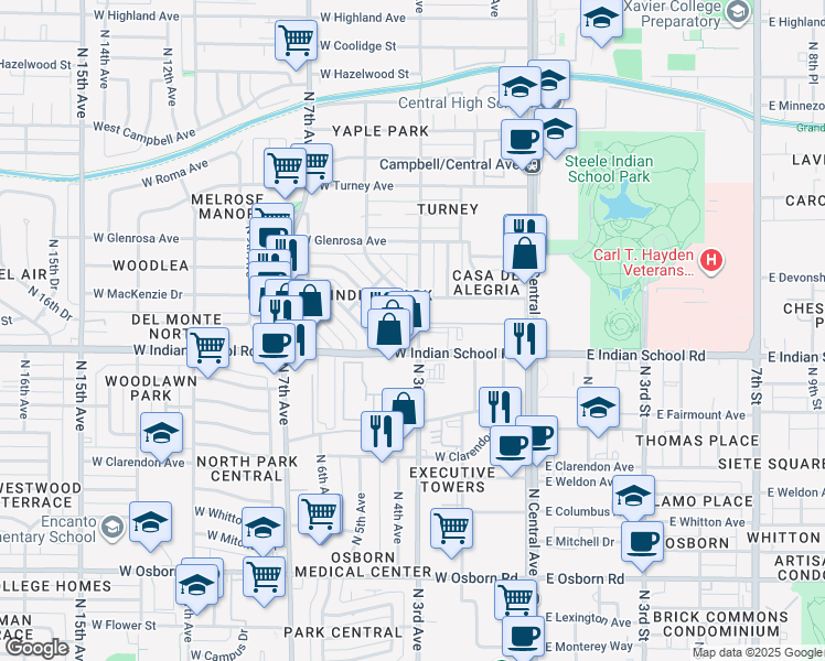 map of restaurants, bars, coffee shops, grocery stores, and more near in Phoenix