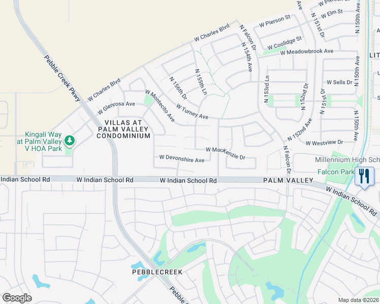 map of restaurants, bars, coffee shops, grocery stores, and more near 15611 West Mackenzie Drive in Goodyear