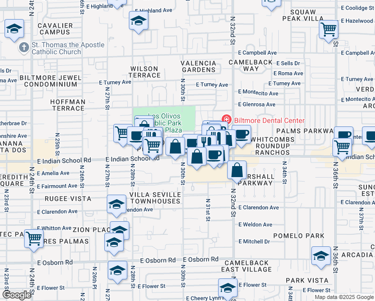 map of restaurants, bars, coffee shops, grocery stores, and more near in Phoenix