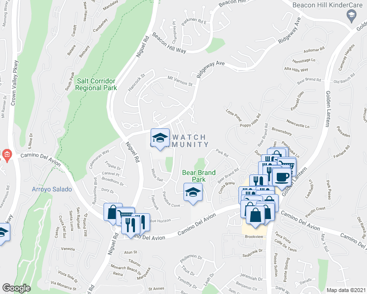 map of restaurants, bars, coffee shops, grocery stores, and more near 4 High Bluff in Laguna Niguel