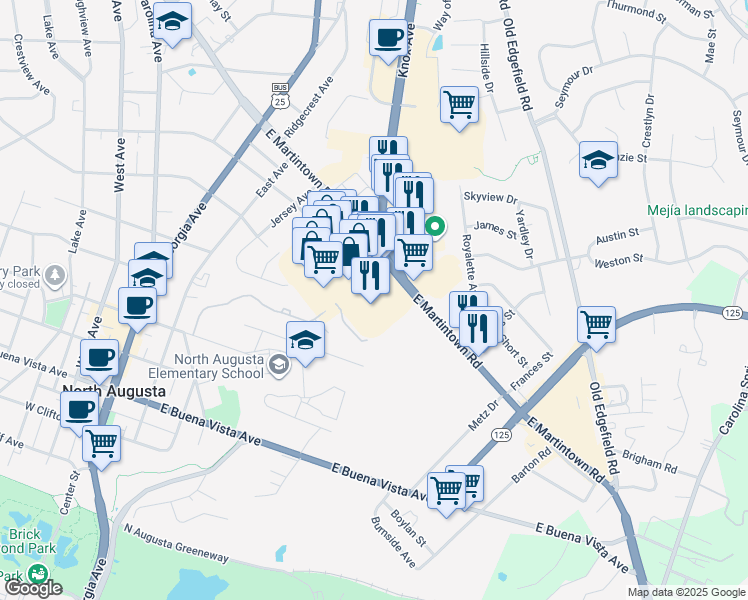 map of restaurants, bars, coffee shops, grocery stores, and more near 404 East Martintown Road in North Augusta