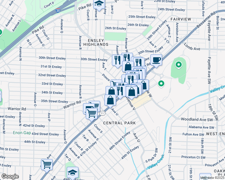 map of restaurants, bars, coffee shops, grocery stores, and more near 2116 Bessemer Road in Birmingham