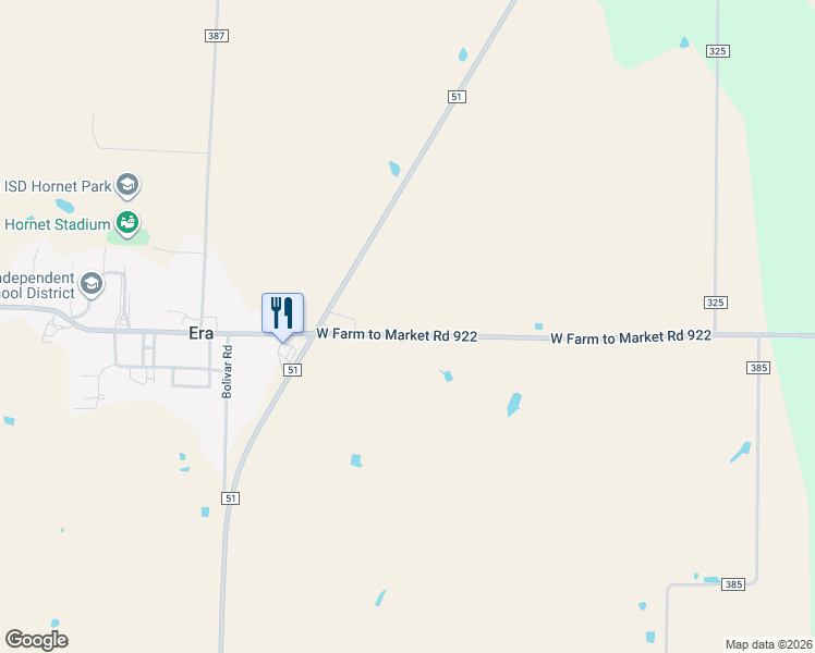 map of restaurants, bars, coffee shops, grocery stores, and more near 6696 West Farm to Market Road 922 in Era