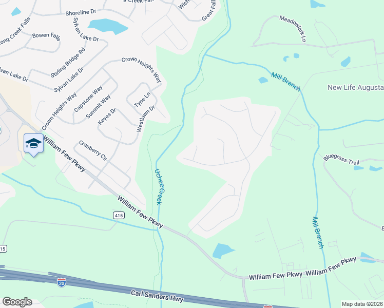 map of restaurants, bars, coffee shops, grocery stores, and more near 3806 Berkshire Way in Grovetown