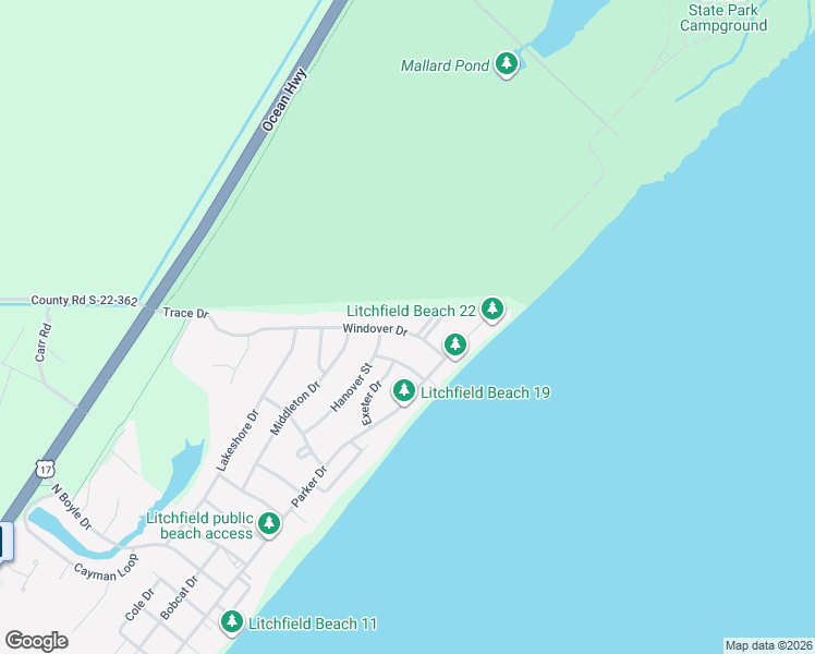 map of restaurants, bars, coffee shops, grocery stores, and more near 312 Windover Drive in Pawleys Island