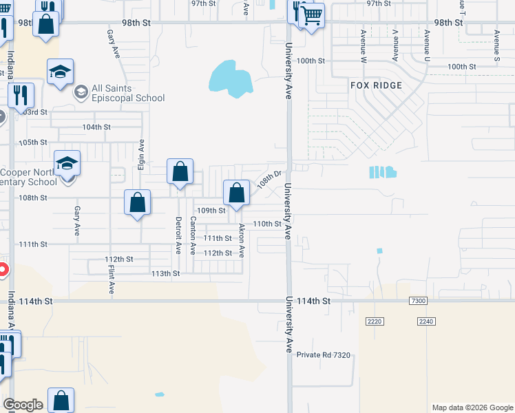 map of restaurants, bars, coffee shops, grocery stores, and more near 2524 110th Street in Lubbock