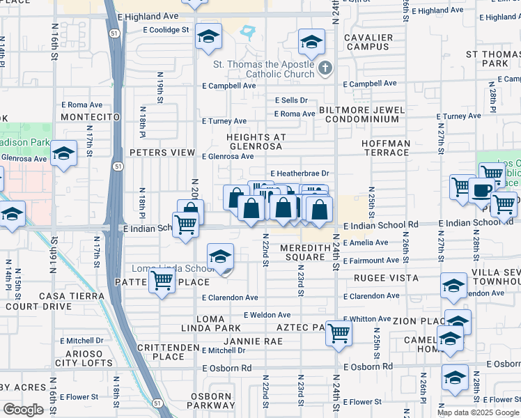 map of restaurants, bars, coffee shops, grocery stores, and more near in Phoenix