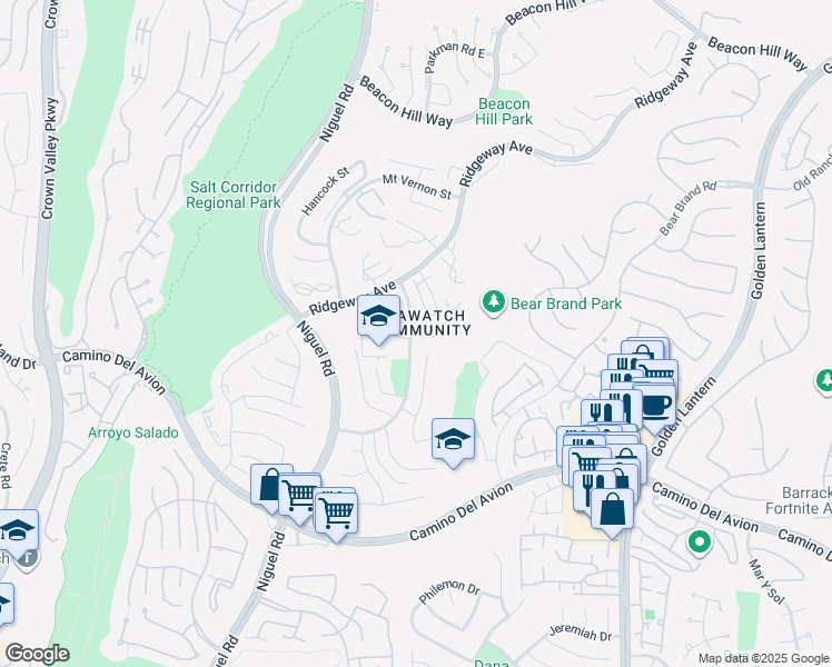 map of restaurants, bars, coffee shops, grocery stores, and more near 3 High Bluff in Laguna Niguel