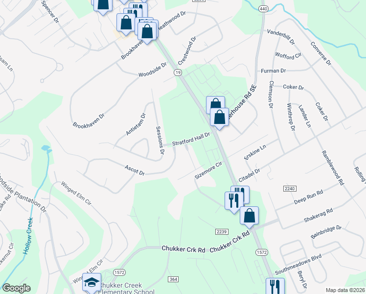 map of restaurants, bars, coffee shops, grocery stores, and more near 125 Lynn Drive in Aiken