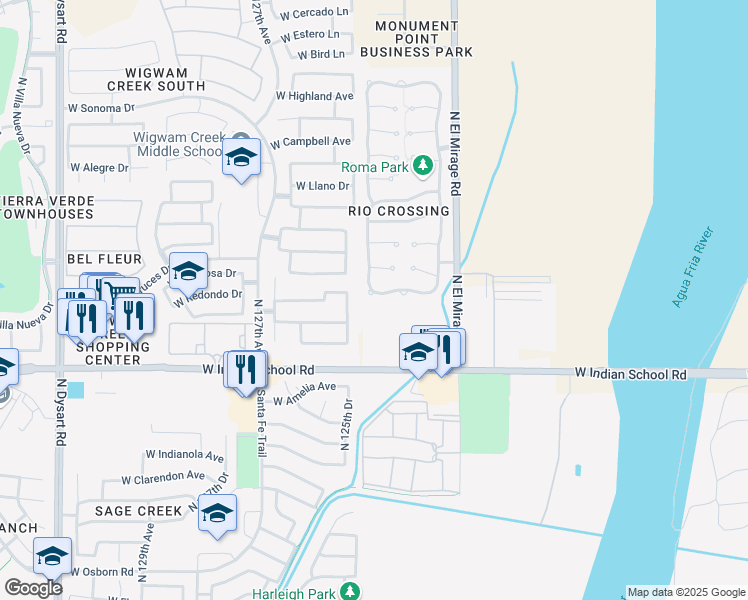 map of restaurants, bars, coffee shops, grocery stores, and more near 12391 West Devonshire Avenue in Avondale