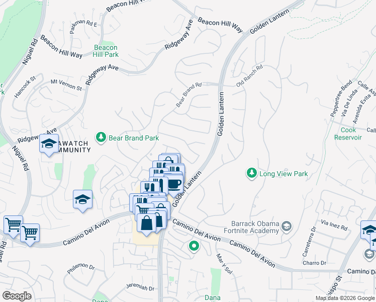 map of restaurants, bars, coffee shops, grocery stores, and more near 28 Brownsbury Road in Laguna Niguel