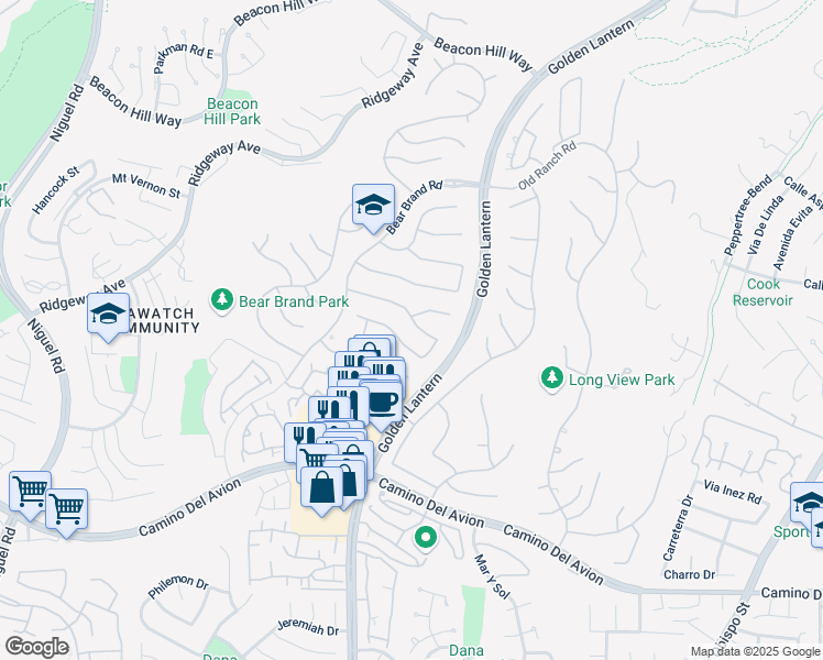 map of restaurants, bars, coffee shops, grocery stores, and more near 28 Brownsbury Road in Laguna Niguel