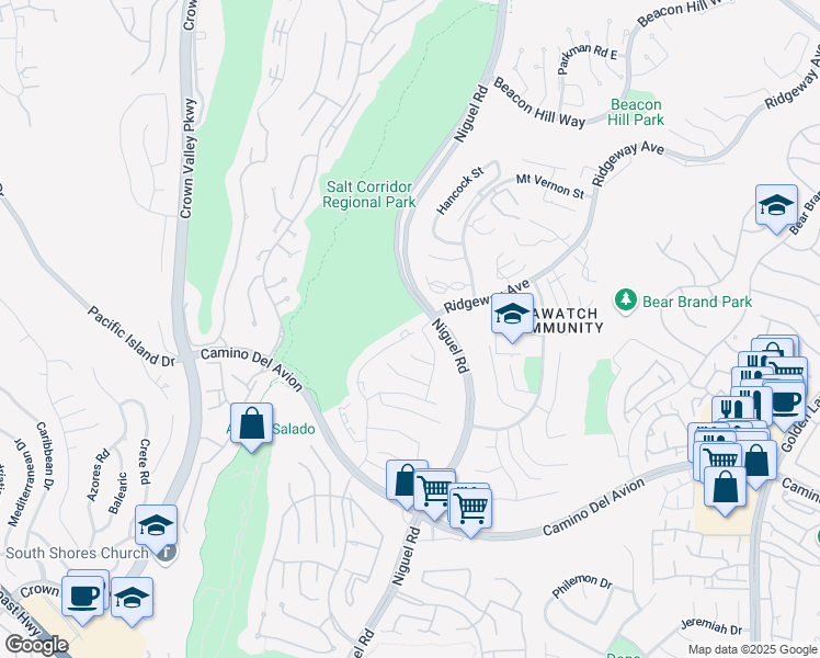 map of restaurants, bars, coffee shops, grocery stores, and more near 24011 Catamaran Way in Laguna Niguel
