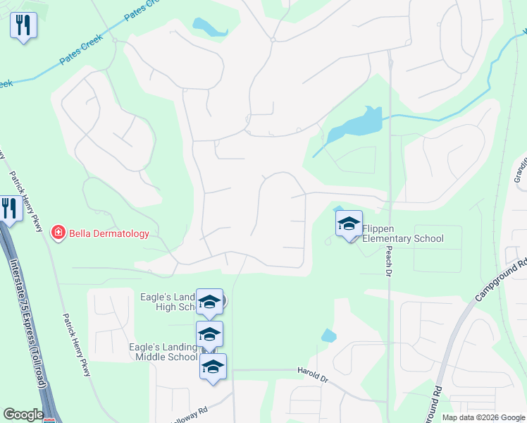 map of restaurants, bars, coffee shops, grocery stores, and more near 383 Langshire Drive in McDonough