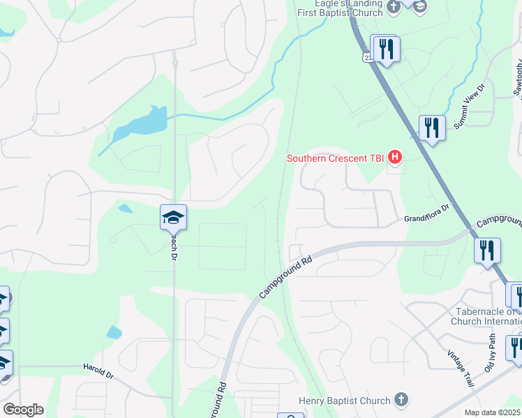 map of restaurants, bars, coffee shops, grocery stores, and more near 209 Weldon Road in McDonough
