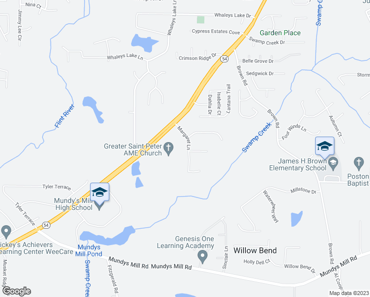 map of restaurants, bars, coffee shops, grocery stores, and more near 9509 Margaret Lane in Jonesboro