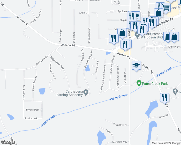 map of restaurants, bars, coffee shops, grocery stores, and more near 510 Olivia Court in Stockbridge