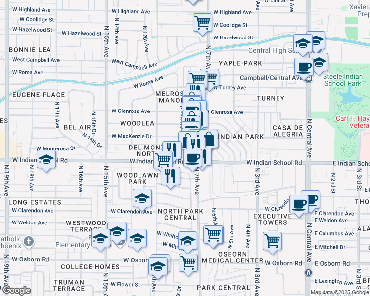 map of restaurants, bars, coffee shops, grocery stores, and more near 749 West Mackenzie Drive in Phoenix