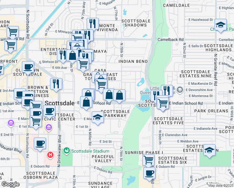 map of restaurants, bars, coffee shops, grocery stores, and more near 4140 North 78th Street in Scottsdale