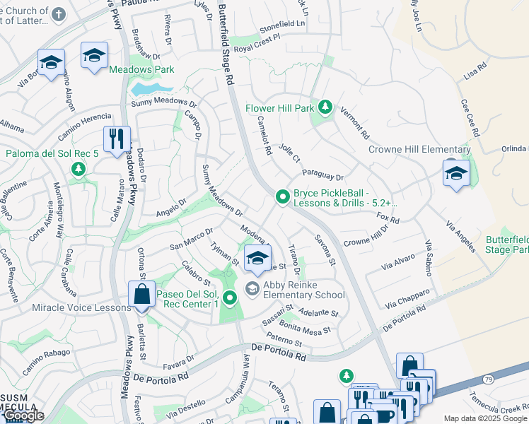 map of restaurants, bars, coffee shops, grocery stores, and more near 32848 Naples Court in Temecula