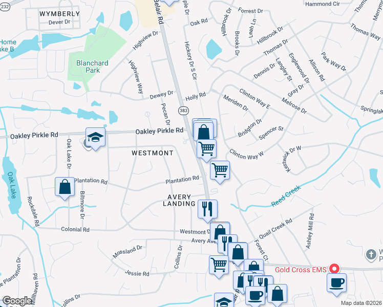 map of restaurants, bars, coffee shops, grocery stores, and more near 207 Georgia 383 in Martinez