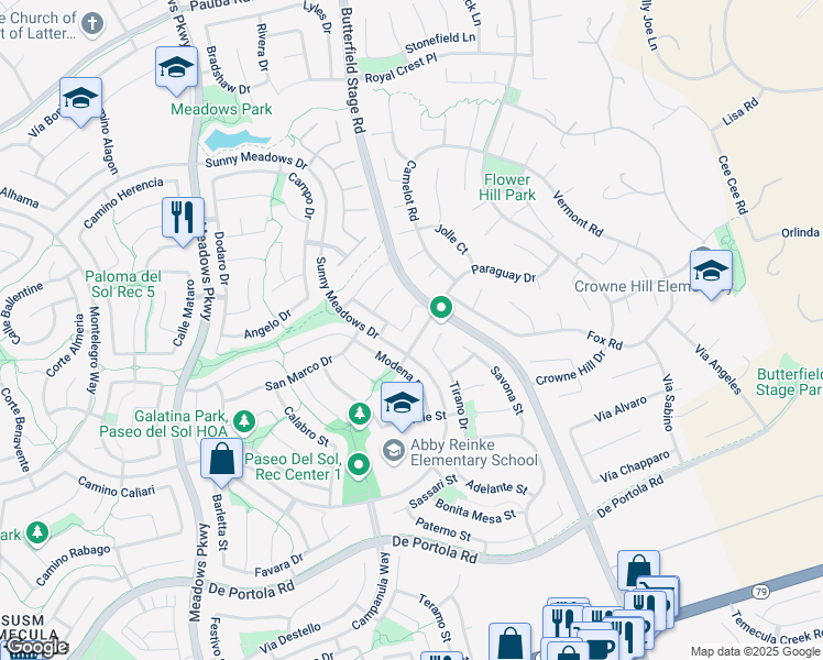 map of restaurants, bars, coffee shops, grocery stores, and more near 32848 Naples Court in Temecula