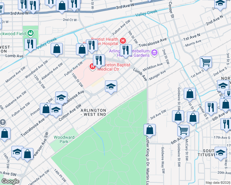 map of restaurants, bars, coffee shops, grocery stores, and more near 911 8th Street Southwest in Birmingham