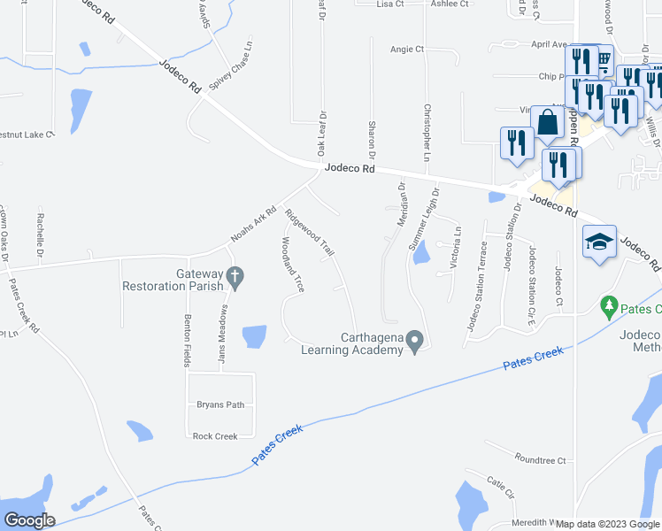 map of restaurants, bars, coffee shops, grocery stores, and more near 105 Lena Circle in Stockbridge