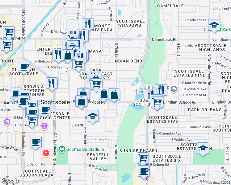 map of restaurants, bars, coffee shops, grocery stores, and more near 4140 North 78th Street in Scottsdale