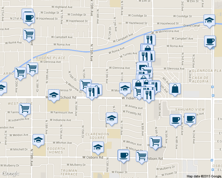 map of restaurants, bars, coffee shops, grocery stores, and more near 1147 West Mackenzie Drive in Phoenix