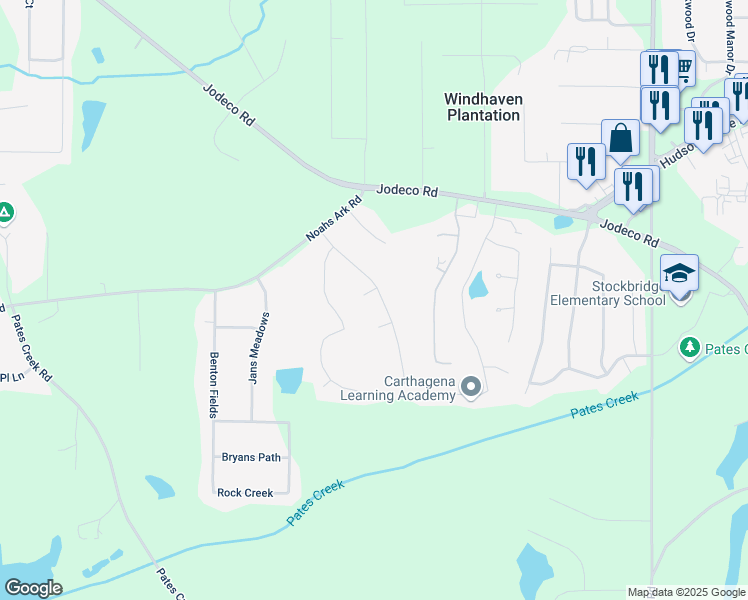 map of restaurants, bars, coffee shops, grocery stores, and more near 105 Lena Circle in Stockbridge