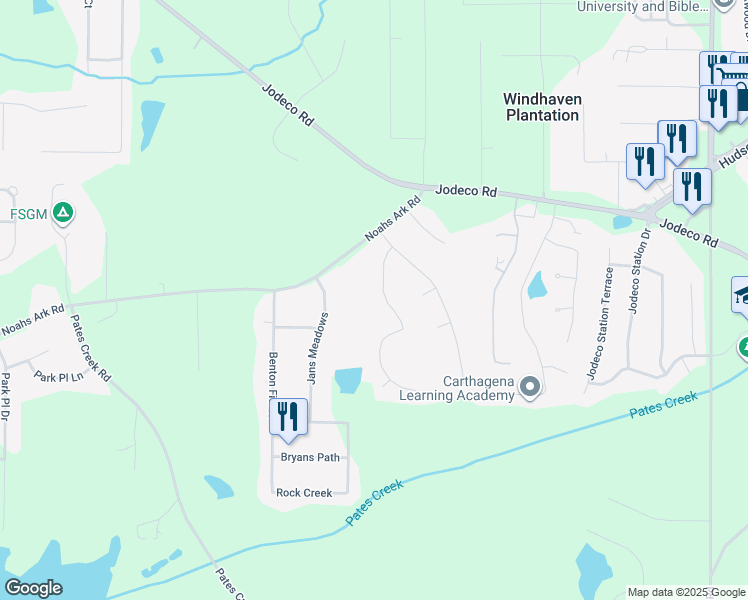 map of restaurants, bars, coffee shops, grocery stores, and more near 50 Woodland Trce in Stockbridge