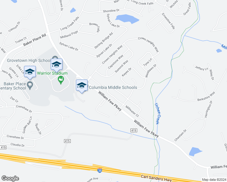 map of restaurants, bars, coffee shops, grocery stores, and more near 548 Cranberry Circle in Grovetown