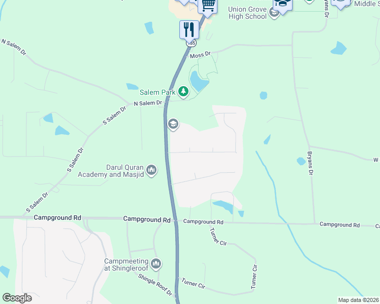 map of restaurants, bars, coffee shops, grocery stores, and more near Salem Court in Henry County