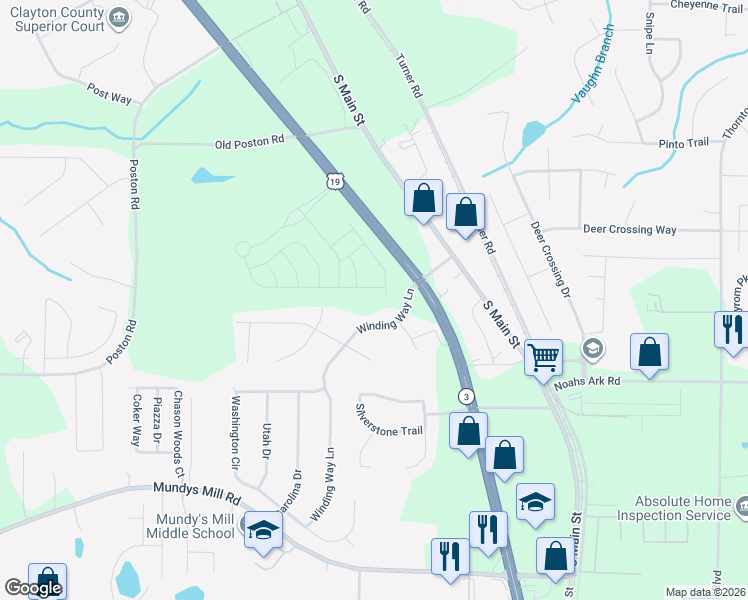 map of restaurants, bars, coffee shops, grocery stores, and more near in Clayton County