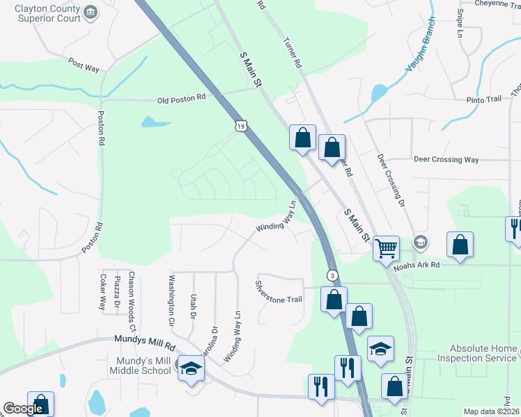 map of restaurants, bars, coffee shops, grocery stores, and more near in Clayton County