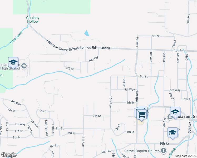 map of restaurants, bars, coffee shops, grocery stores, and more near 1036 5th Place in Pleasant Grove