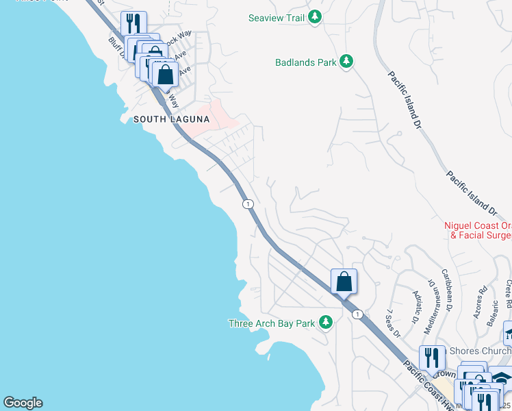 map of restaurants, bars, coffee shops, grocery stores, and more near 32146 Coast Highway in Laguna Beach
