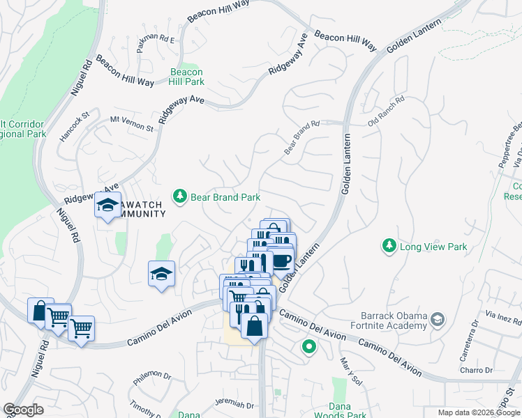 map of restaurants, bars, coffee shops, grocery stores, and more near 7 Pembroke Lane in Laguna Niguel