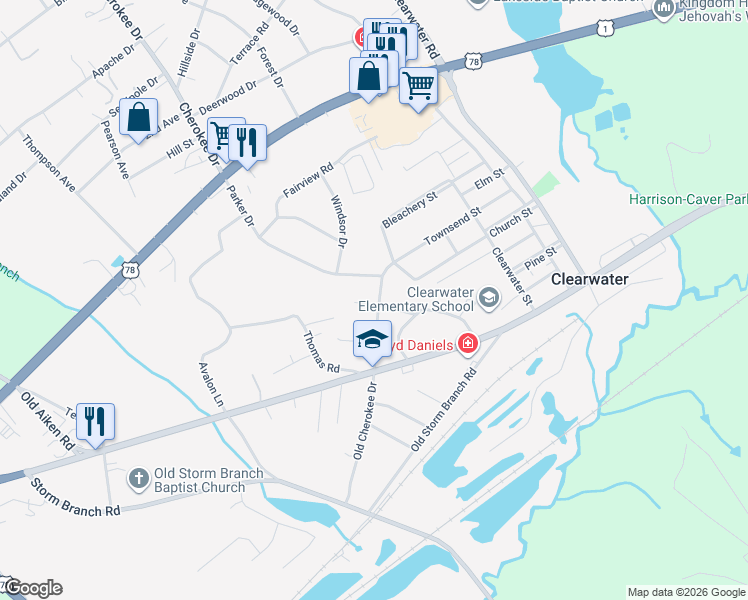 map of restaurants, bars, coffee shops, grocery stores, and more near 5042 Old Cherokee Drive in Beech Island