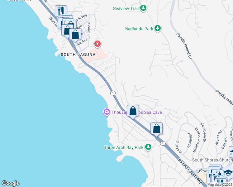map of restaurants, bars, coffee shops, grocery stores, and more near 32146 Coast Highway in Laguna Beach