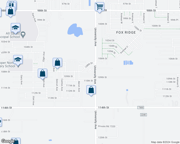map of restaurants, bars, coffee shops, grocery stores, and more near 2509 108th Place in Lubbock
