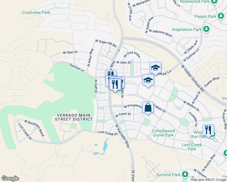map of restaurants, bars, coffee shops, grocery stores, and more near 21068 West Main Street in Buckeye