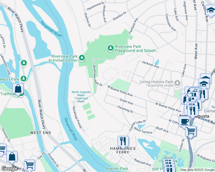 map of restaurants, bars, coffee shops, grocery stores, and more near 903 Georgetown Drive in North Augusta