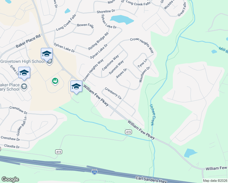 map of restaurants, bars, coffee shops, grocery stores, and more near 553 Cranberry Circle in Grovetown