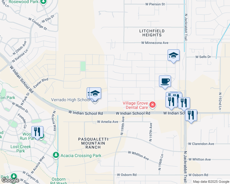 map of restaurants, bars, coffee shops, grocery stores, and more near 19962 West Heatherbrae Drive in Litchfield Park